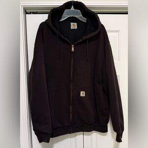 Carhartt Y2K Vtg Mens XXL Brown Thermal Lined Zip Hoody Jacket Tiny White Spot